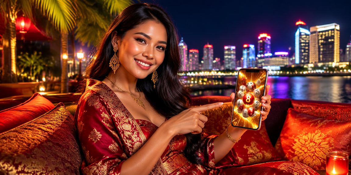 Pemain casino online menggunakan smartphone dengan cahaya neon di malam hari