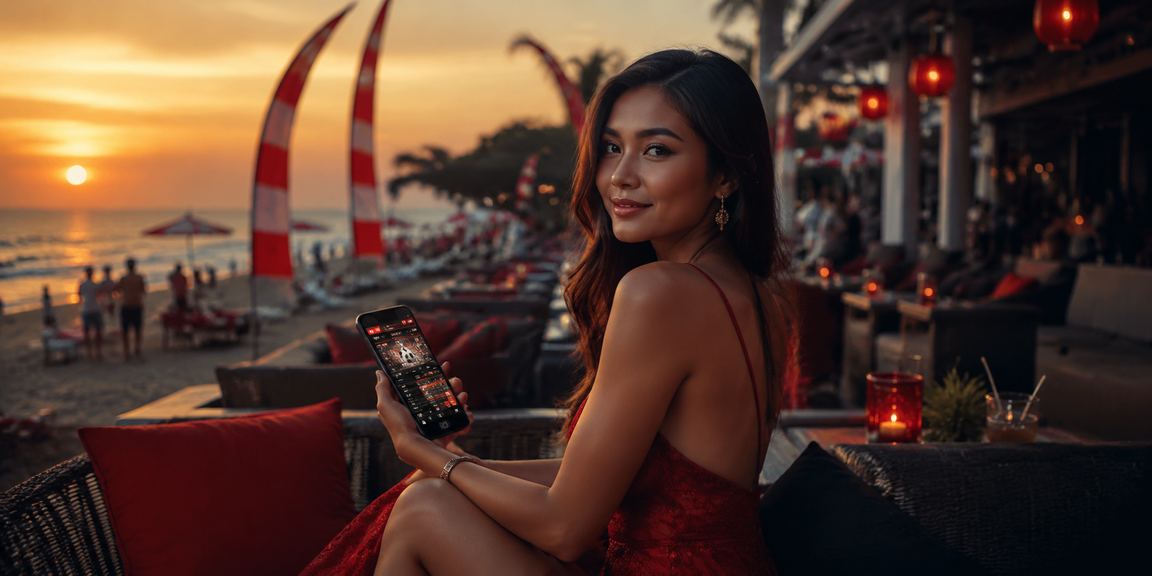 Suasana malam yang ramai di pasar dengan layar besar menampilkan pertandingan olahraga live